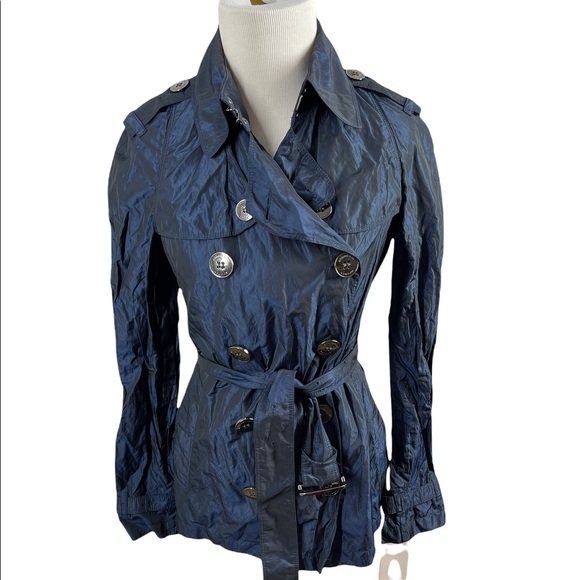 Burberry London Navy Blue Double Breasted Trench Coat